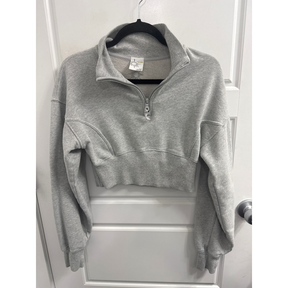 OFFLINE by Aerie Womens Gray Cropped Quarter Zip Pullover Sweatshirt Size S